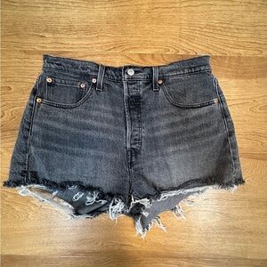 Levi's Black Washed High-Rise Cutoff Denim Shorts